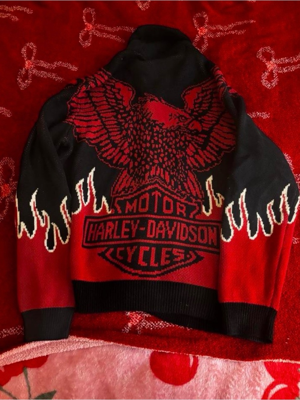 BNWOT - Harley Davidson 100th Anniversary Flame Eagle Shawl Collar Cardigan - Picture 2 of 7